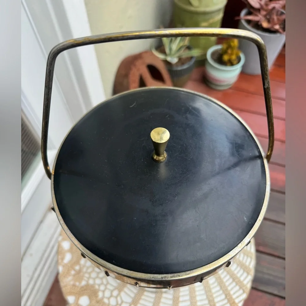 PLAS-TEX VINTAGE MID CENTURY MODERN ATOMIC BLACK ICE BUCKET BARWARE